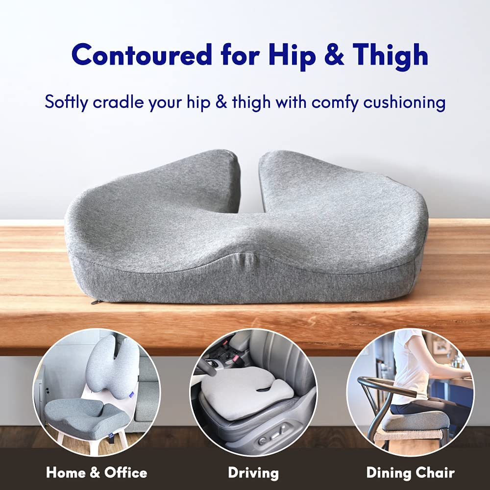 Cushion Lab Patented Pressure Relief Seat Cushion for Long Sitting Hours on Office \u0026 Home Chair - Extra-Dense Memory Foam for Soft Support. Car Pad for Hip, Tailbone, Coccyx, Sciatica - Black